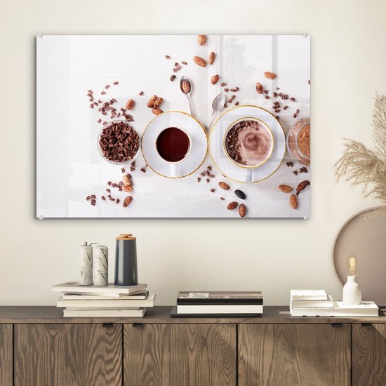 MuchoWow® Peinture sur verre 60x40 cm - Peinture sur verre acrylique - Café - Grains de café - Chocolat - Photo sur verre - Peintures