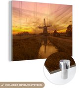 MuchoWow® Glasschilderij 80x60 cm - Schilderij acrylglas - Volendam bij zonsondergang - Foto op glas - Schilderijen