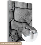 Glasschilderij - Zwart - Wit - Klei - Steen - 30x40 cm - Schilderij glas - Kamerdecoratie