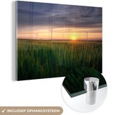 MuchoWow® Glasschilderij 30x20 cm - Schilderij acrylglas - Windmolen - Zon - Gras - Foto op glas - Schilderijen