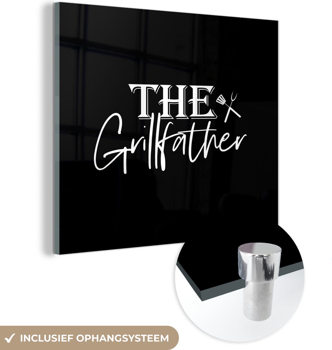 MuchoWow® Glasschilderij 50x50 cm - Schilderij acrylglas - The Grillfather - Barbecue - BB