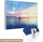 MuchoWow® Peinture sur verre 90x60 cm - Peinture sur verre acrylique - Voilier naviguant au coucher du soleil - Photo sur verre - Peintures