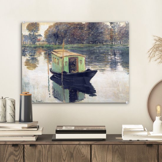 MuchoWow® Peinture sur verre 40x30 cm - Peinture sur verre acrylique - Le bateau atelier - Peinture de Claude Monet - Photo sur verre - Peintures