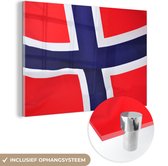 MuchoWow® Glasschilderij 30x20 cm - Schilderij acrylglas - Close-up van de vlag van Noorwegen - Foto op glas - Schilderijen