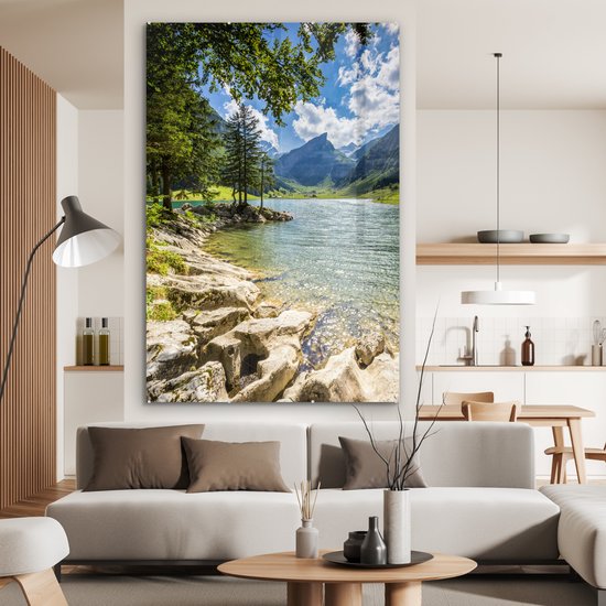 ® Glasschilderij 120x180 cm - Schilderij acrylglas - Zomer in een Zwitsers landschap - Foto op glas - Muurdecoratie woonkamer - Wanddecoratie slaapkamer - Schilderijen