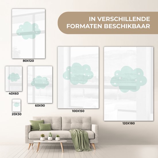MuchoWow® Peinture sur Verre - Nuage - Étoiles - Pastel - Enfants - Bébé - 60x90 cm - Peintures sur Verre Acrylique - Photo sur Glas