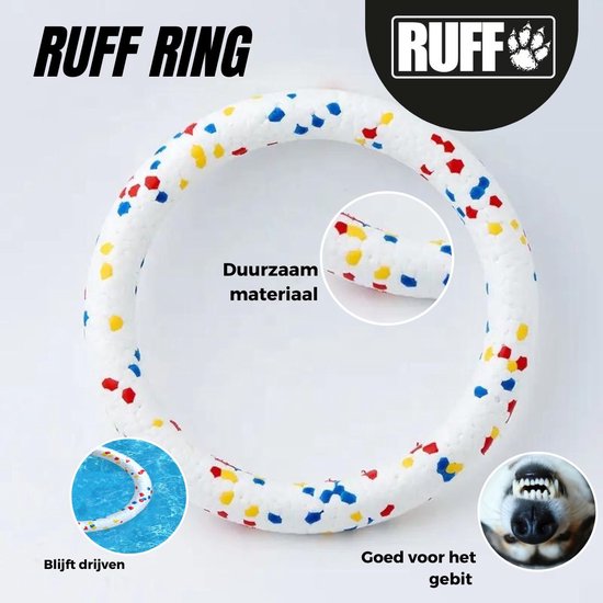RUFF - Jouet pour chien indestructible - Anneau à mâcher Chiens - speelgoed chien - Wit - ⌀ 18cm - Convient aux petits chiens et aux chiens de taille moyenne