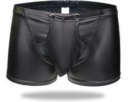 Boxer-Heren-Sexy-mannen-Lederlook-Latex-Openkruis-Lapje-Goedkoop-Erotisch