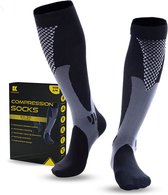 Chaussettes de compression - Chaussettes de compression avec 20-30 mmHg - Chaussettes de sport de Chaussettes de course - pour homme / femme - Taille S/ M - Zwart