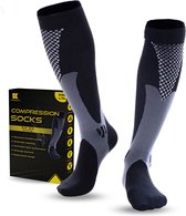 Chaussettes de compression - Chaussettes de compression avec 20-30 mmHg - Chaussettes de sport - pour la Course à pied - Marche - Vélo - Voyages - Crossfit - Athlétisme - Basketbal - Fitness - pour Homme / Femme - Taille L / XL - Zwart