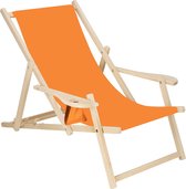 Springos - Chaise longue - Chaise de plage - Chaise longue - Réglable - Accoudoirs - Bois de hêtre - Handgemaakt - Oranje
