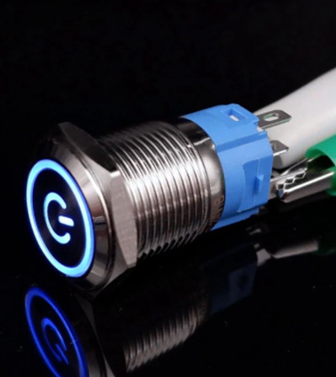 12V/24V-Power-Blauw-LED druk schakelaar-16mm-angel eye Self-locking met Kabel