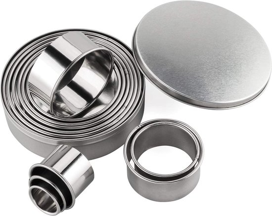 KitchenCraft Uitsteekvormen, Koek vormen, Rond, Set van 3 Stuks, Roestvrij Staal - Wit en Zilver