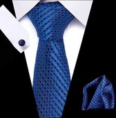 Cravate Luxe Blauw Ronde | Set de cravate avec Boutons de manchette et pochette | Coffret Cadeau De Luxe | Cadeau homme | cadeau de Noël