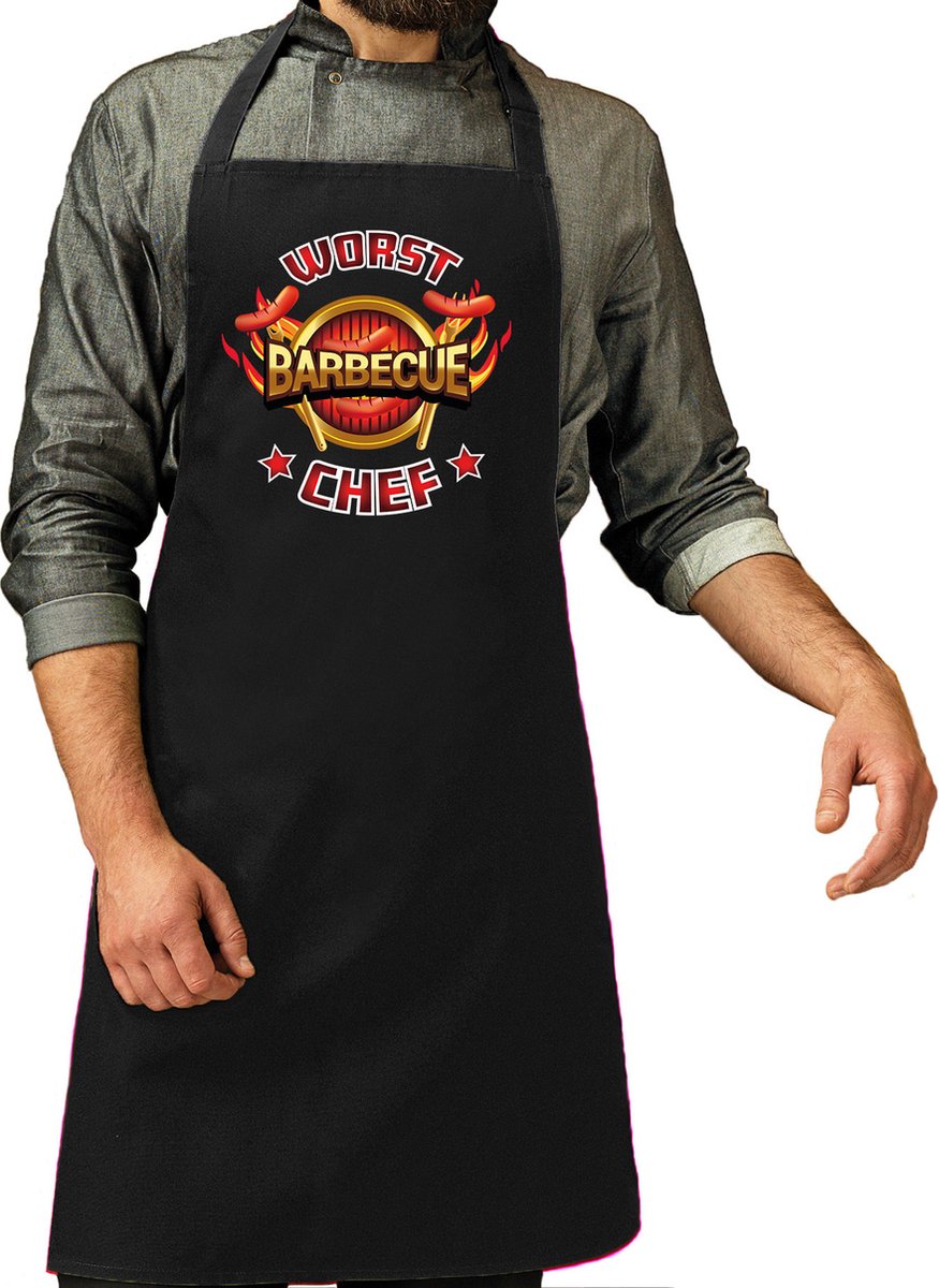 Bellatio Decorations keuken/barbecue schort - worst barbecue chef - zwart - cadeau vaderdag