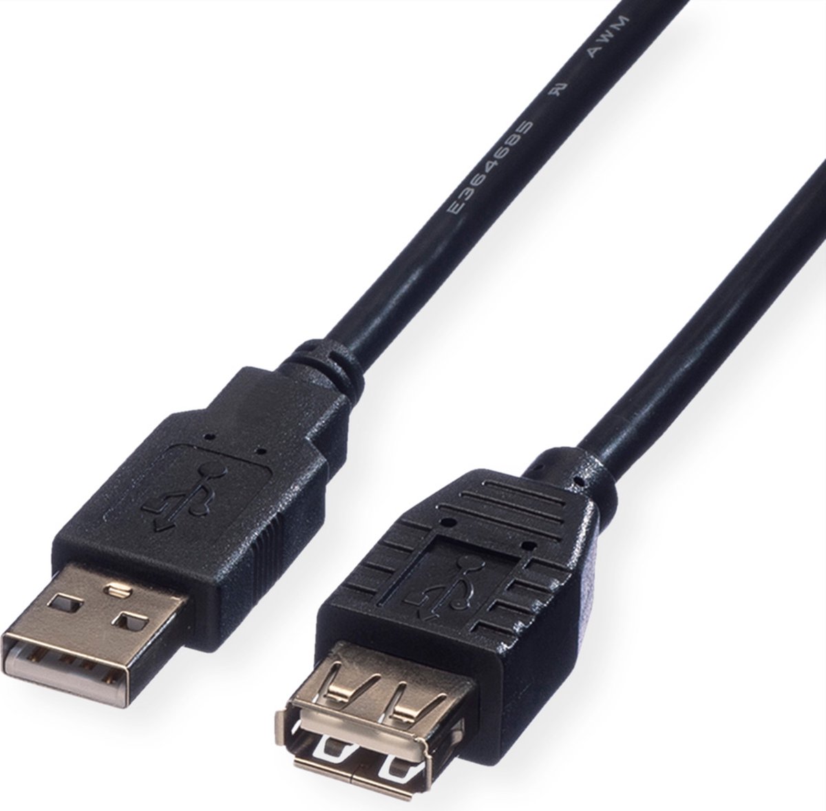 ROLINE USB 2.0 Kabel, type A-A, M/F, zwart, 0,8 m
