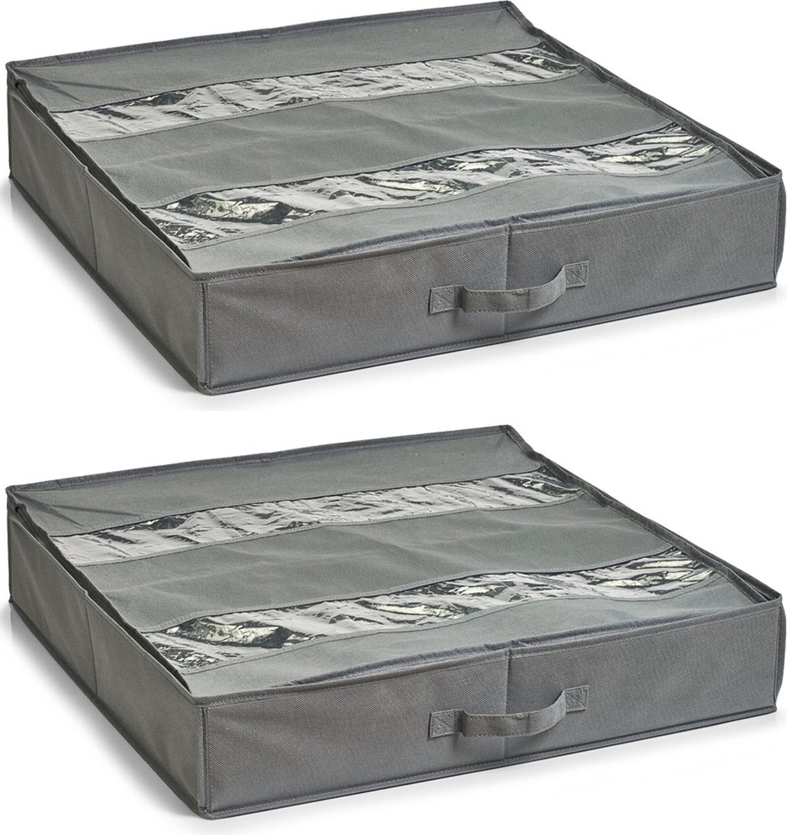 Zeller schoenenopberger - 2x - voor onder bed - 6 vakken - grijs - 60 x 60 x 13 cm