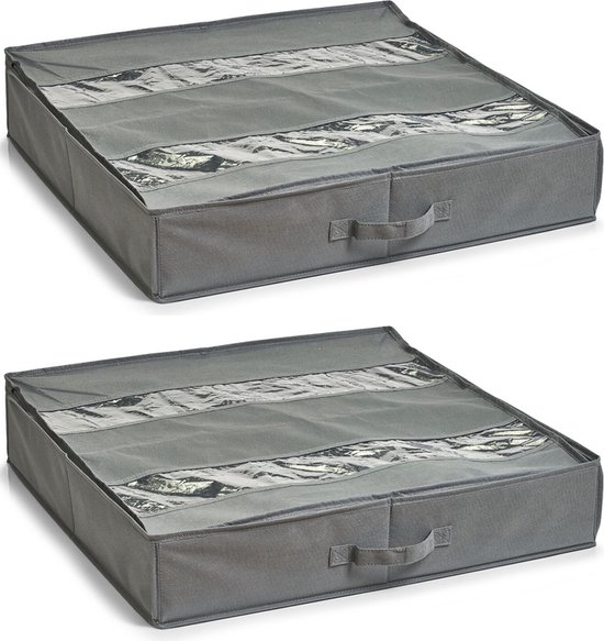 Zeller schoenenopberger - 2x - voor onder bed - 6 vakken - grijs - 60 x 60 x 13 cm