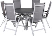 Copacabana tuinmeubelset tafel Ø140cm en 6 stoel L5pos Albany wit, grijs, crèmekleur.