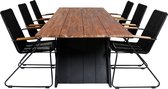 Doory tuinmeubelset tafel 100x250cm en 6 stoel armleuning Bois zwart, naturel.