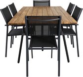 Chan tuinmeubelset tafel 100x200cm en 6 stoel Santorini zwart, naturel.