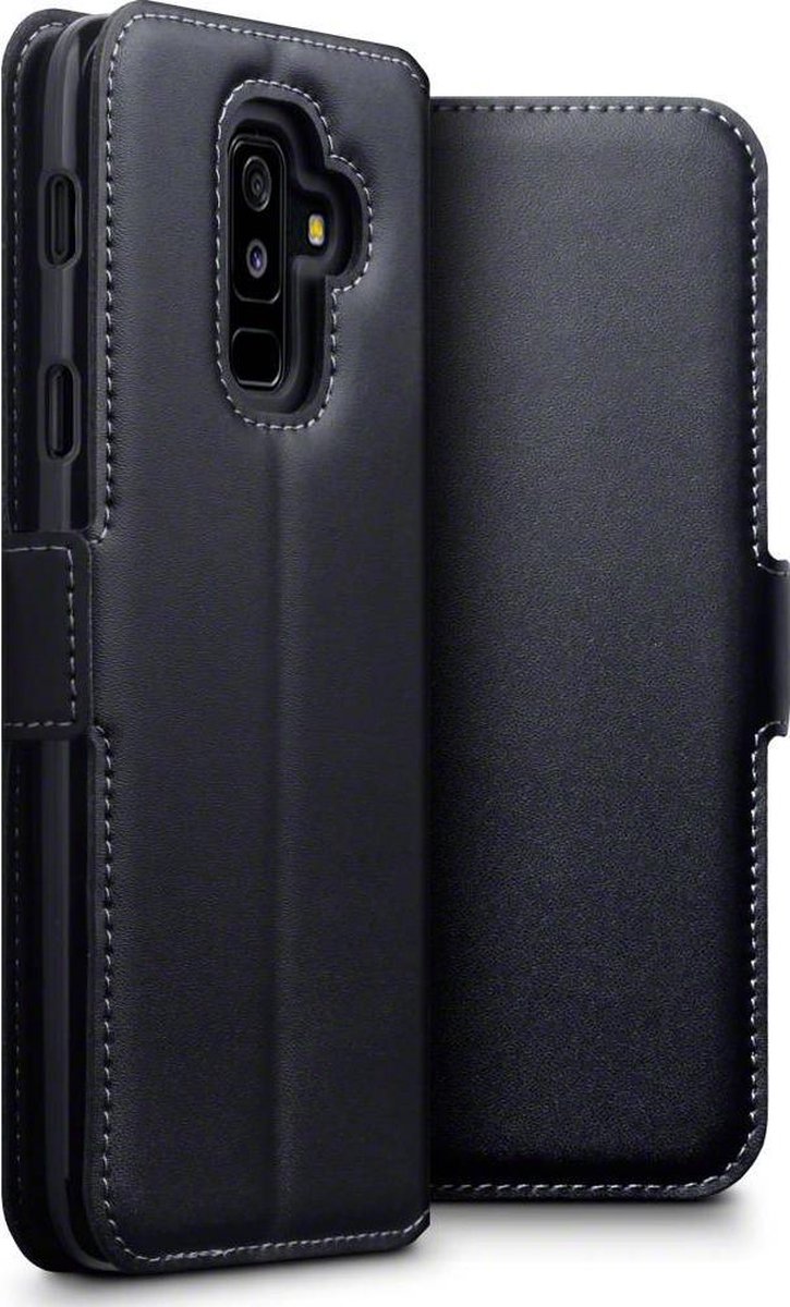 Qubits - lederen slim folio wallet hoes - Samsung Galaxy A6 Plus 2018 - zwart