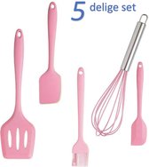 Afecto 5 delige set keukengerei - roze - borstel- klopper - 2x spatel - bakspaan -