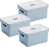 Sunware Sigma Home Opbergbox 5L - 3 Boxen + 3 Deksels - Blauw/transparant