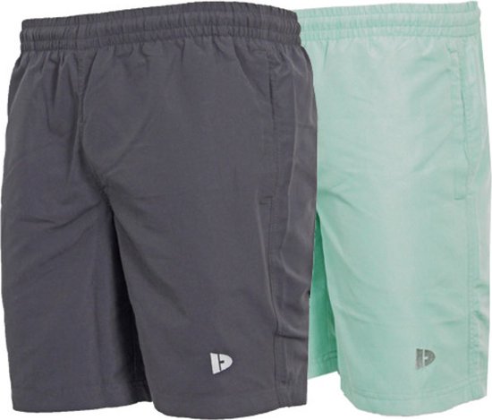 2-Pack Donnay Micro Fibre short - Sportbroek - Heren - Charcoal/Sage Green - maat XL