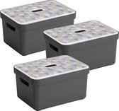 Sunware Sigma Home Opbergbox - 13L - 3 Boxen + 3 Deksels - Antraciet/Triangel