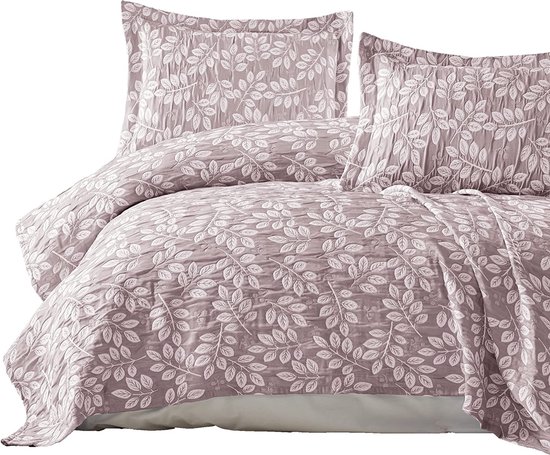 Parure de lit, couvre-lit 220 x 240 cm et 2 taies kussen 50 x 70 cm, dessus de lit, dessus de lit, tissage jacquard salon, doux et moderne, rose