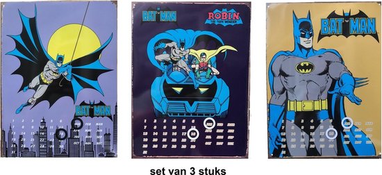Dc Comics - Batman - Superheld - Decoratie borden - Blik - Set van 3 stuks.