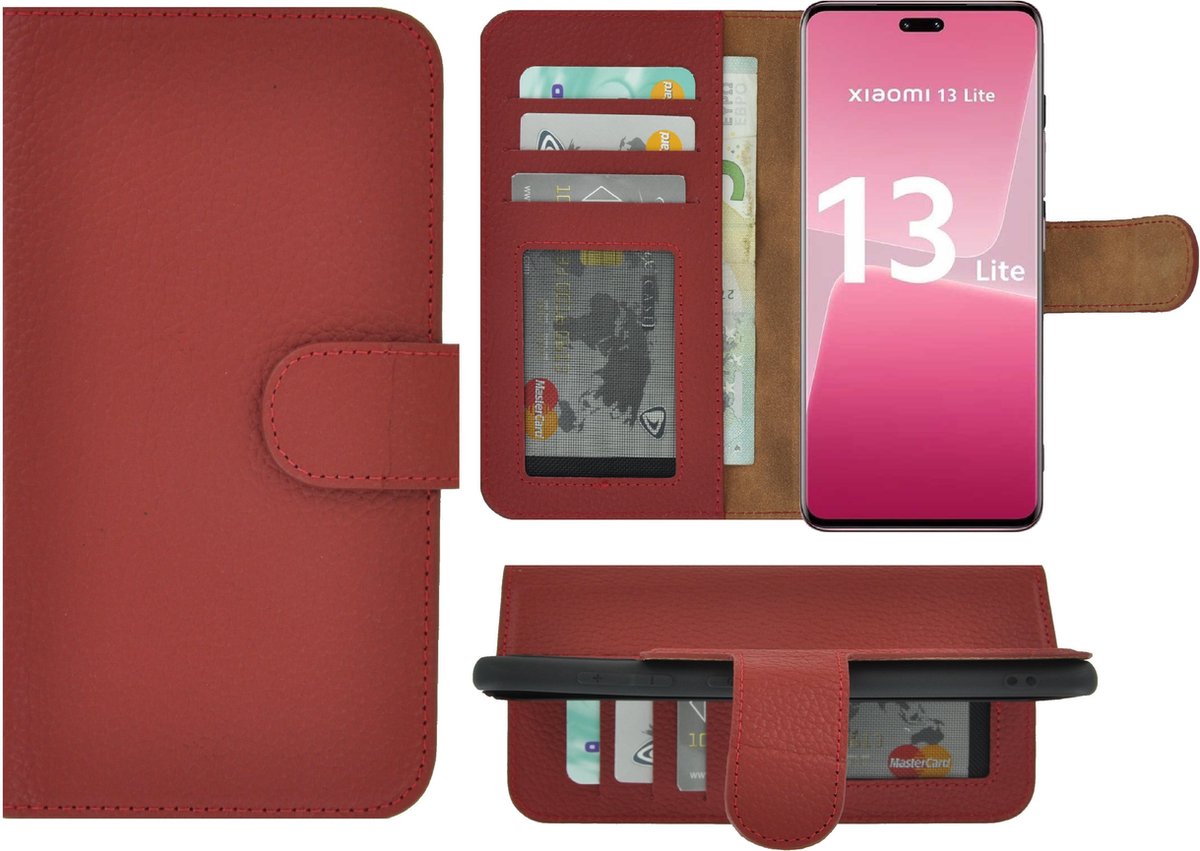 MoDo hoesje Geschikt voor Xiaomi 13 Lite - Echt Leer Book Case - Rood