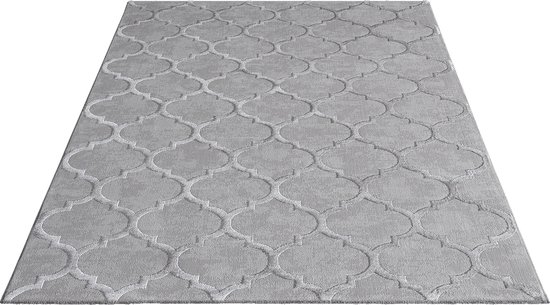 the carpet Vloerkleed Knight Elegant, Hoge kwaliteit, Woonkamerkleed, Zachte korte pool, 3-D effect, Glanzende design elementen, Hoog-Laag structuur, Grijs, 80 x 300 cm