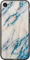 Lunso - marmeren backcover hoes - Geschikt voor iPhone SE (2022 / 2020) / 8 / 7 / 6(s) - lichtblauw