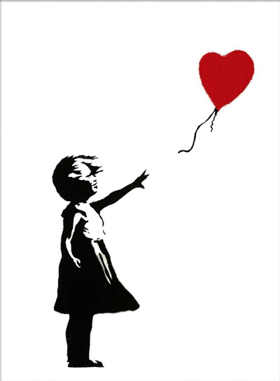 Allernieuwste.nl® Peinture sur toile Banksy Girl with Balloon Grafitti - Girl - Ballon - Poster - Reproduction - 50 x 70 cm - Couleur