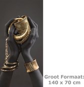Peinture sur toile * Main de femme africaine avec Bijoux en or * - Couleur Or- Zwart - XL 70 x 140 cm