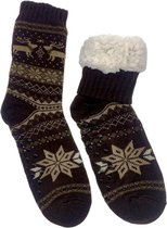 Merino Wollen Sokken Heren - Bruin met Rendier - Maat 39/42 - Huissokken - Anti slip sokken - Warme sokken - Winter sokken