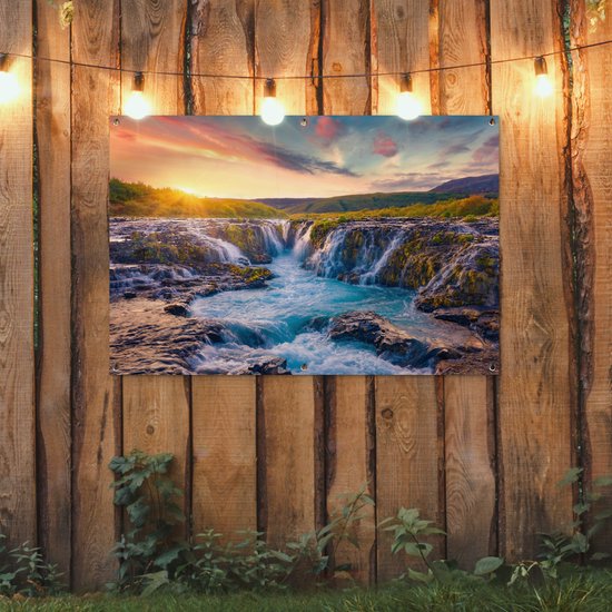 Affiche de jardin - Toile de jardin - Affiches de jardin extérieur - Cascade - Plantes - Mousse - Paysage - Coucher de soleil - Rocher - Posters de jardin cm - Jardin