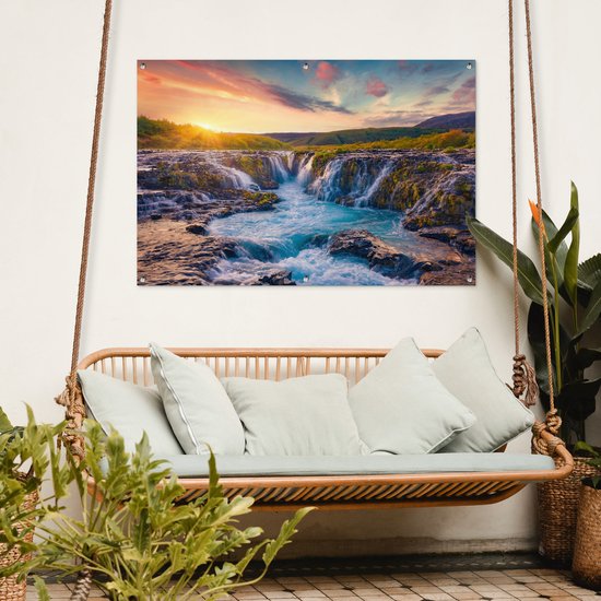 Affiche de jardin - Toile de jardin - Affiches de jardin extérieur - Cascade - Plantes - Mousse - Paysage - Coucher de soleil - Rocher - Posters de jardin cm - Jardin