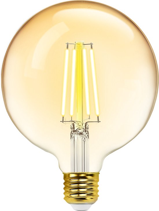 LED Lamp - Smart LED - Igia Rixona - Bulb G125 - 6W - E27 Fitting - Slimme LED - Wifi LED + Bluetooth - Aanpasbare Kleur - Amber - Glas