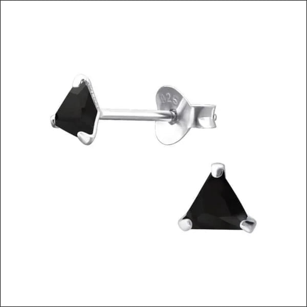 Aramat Jewels | Oorbellen | Zilveren Kristal Oorbellen - Driehoekvormige Pracht | 4mm / Zwart | |4mm | Zilver | Kinderen, Volwassenen | Verkleurd niet