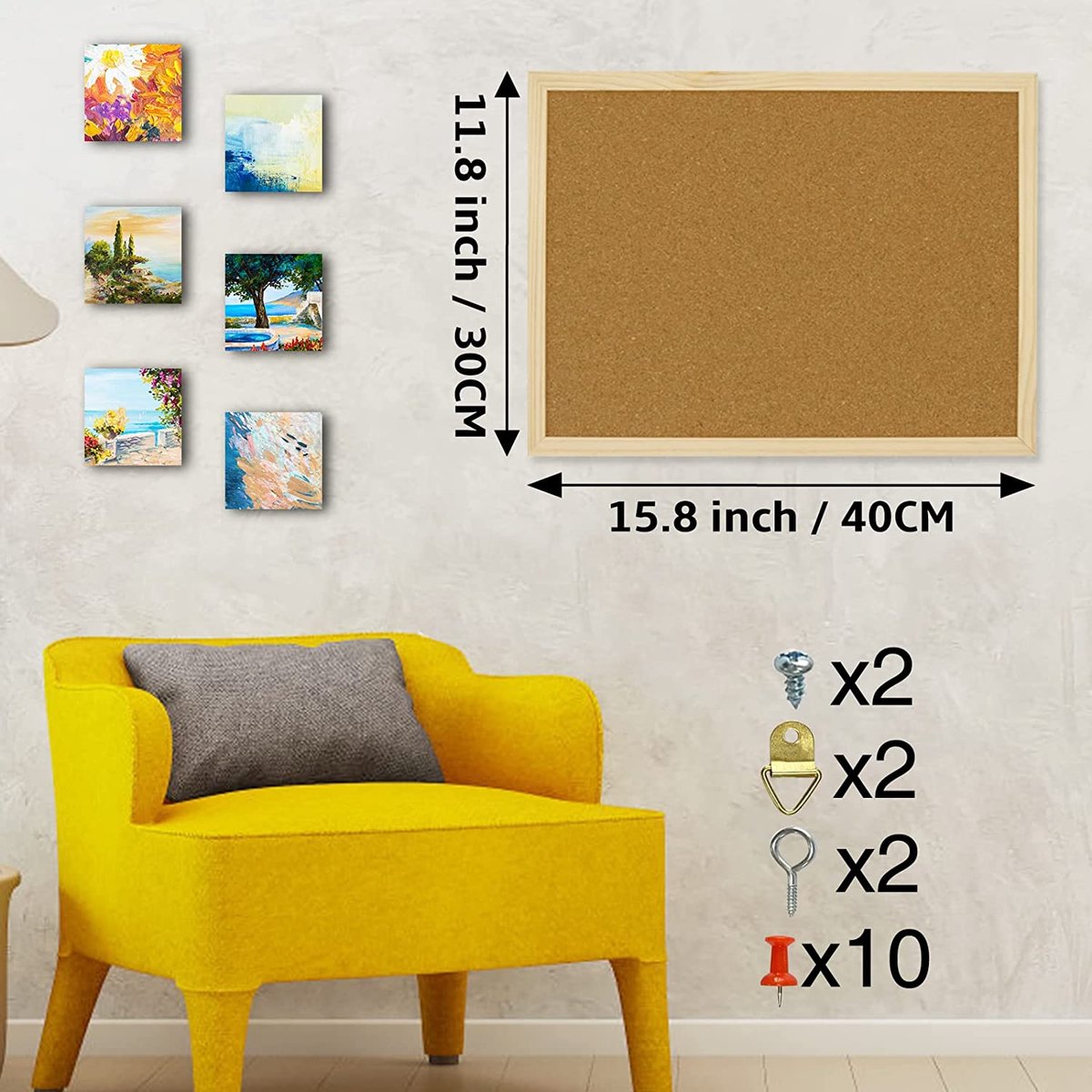 Tableau En Liège 20x30 Cm Avec Cadre En Bois - Kit Complet Avec Punaises Et Fixation - Pour Bureau, Cuisine, école