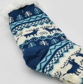 Merino schapen Wollen Sokken - Blauw met Dennenbomen - Maat 39/42 - Huissokken - Anti slip sokken - Warme sokken - Winter sokken