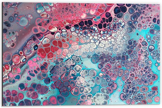 Dibond - Afbeelding van Allerlei Rondjes in het Blauw, Rood, Wit en Roze - 60x40 cm Foto op Aluminium (Met Ophangsysteem)