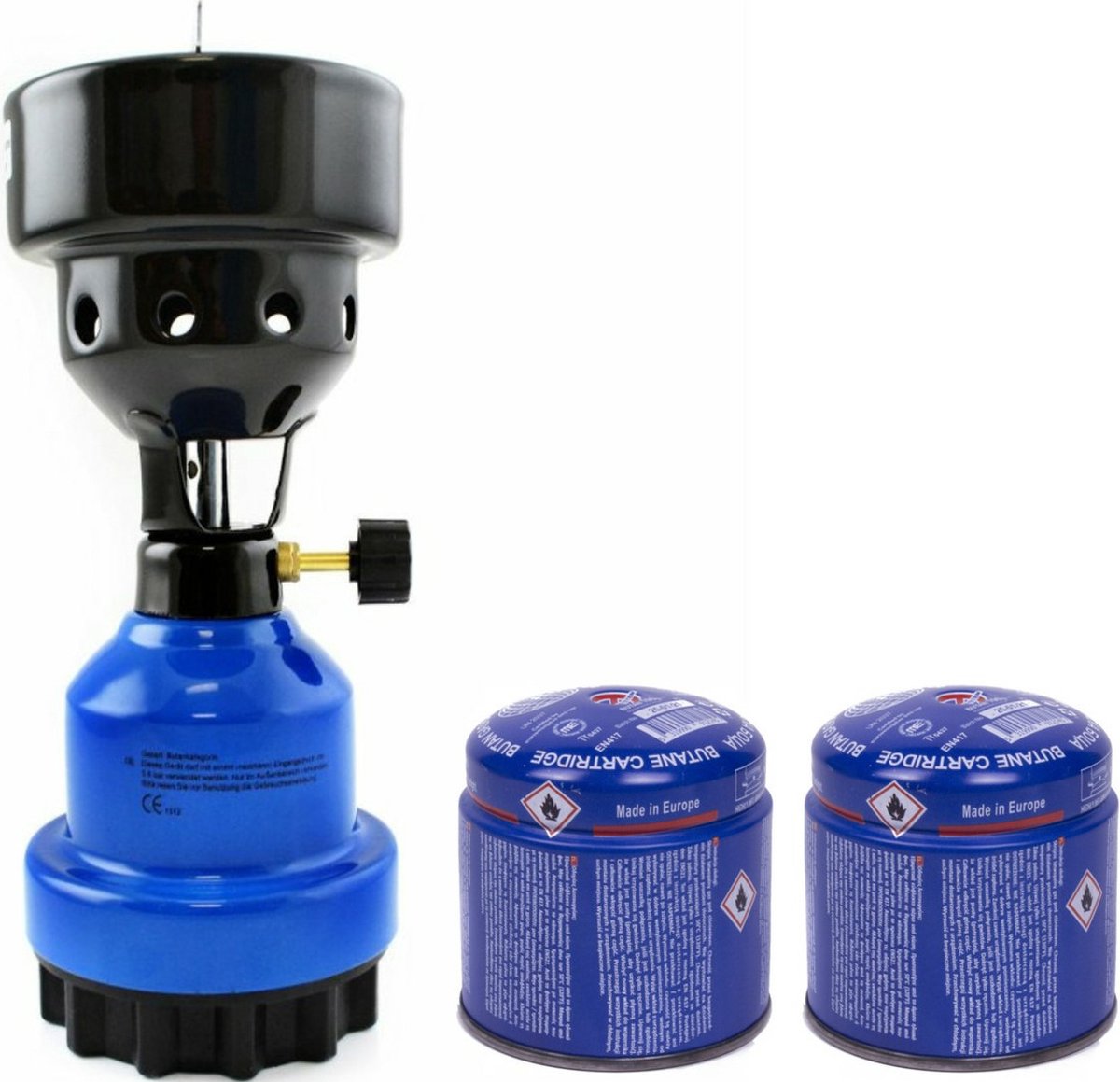 Camping kookstel/kookpit - metaal - blauw - incl. 2x gas navulling priktank