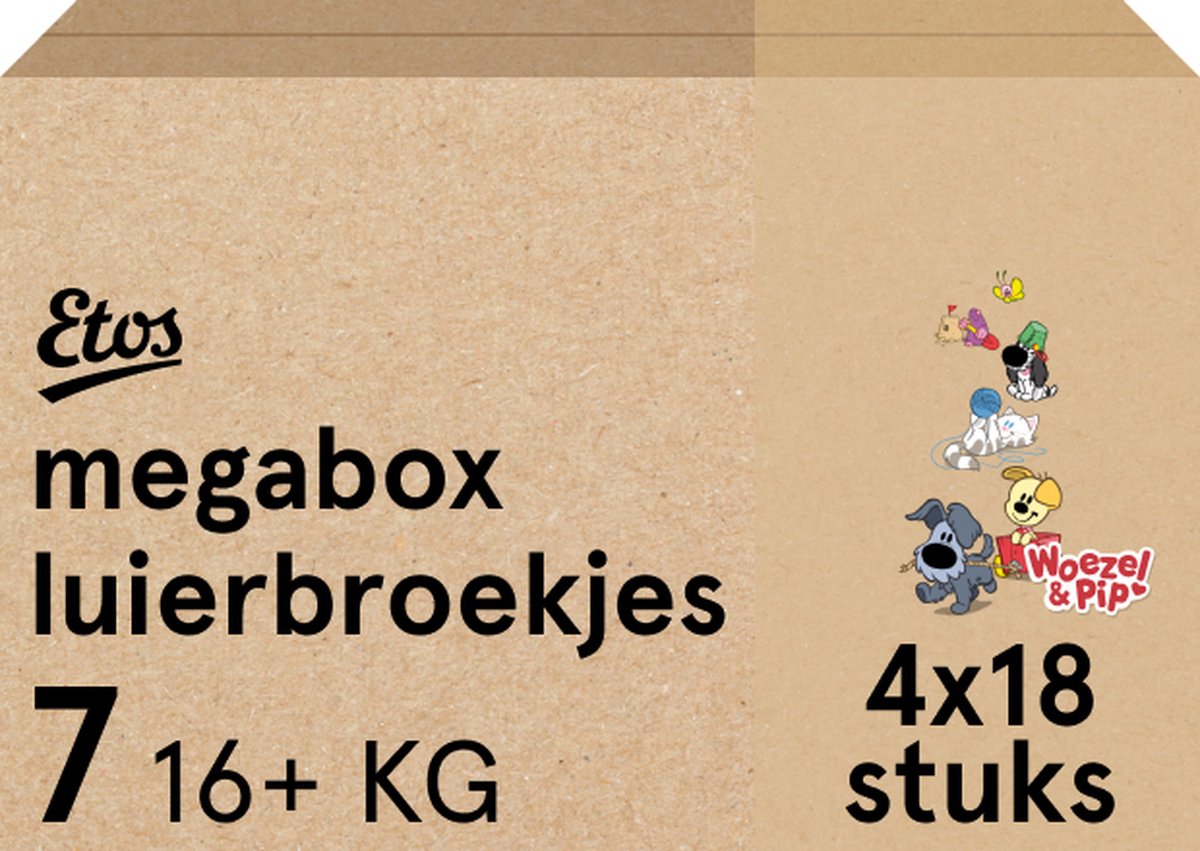 Etos Luierbroekjes - Woezel & Pip - Maat 7 - 16+ kg - Megabox - 72 stuks (4x18) - Etos