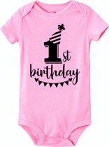 1e verjaardag romper It's my First Birthday roze met zwarte opdruk - cakesmash - 1 - eerste - verjaardag - romper - roze - maat 80 - kinderkleding