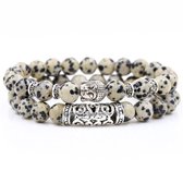 Bixorp Gems 2 Bracelets Bouddha de Jaspe Dalmatien - Bracelets de perles Natuursteen avec Acier Inoxydable / Acier Inoxydable