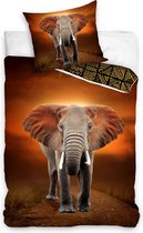 DREAMEE Housse de couette Wild Elephant - Simple - 140x200 cm - Marron / Oranje